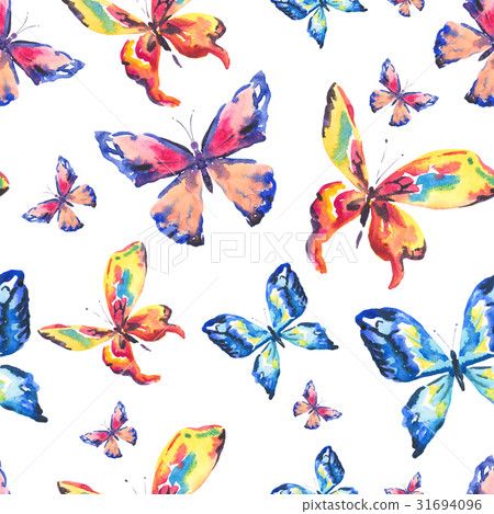 Watercolor colorful butterflies. Seamless pattern - Stock Illustration ...