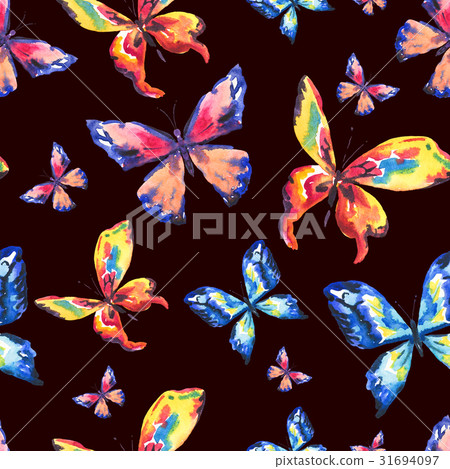 Watercolor colorful butterflies. Seamless pattern 31694097