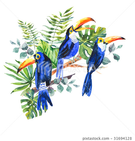 Tropical summer watercolor greeting card with Tropical summer watercolor greeting card with 31694128