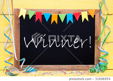 Chalkboard With Party Decoration, Text Winner 31696954