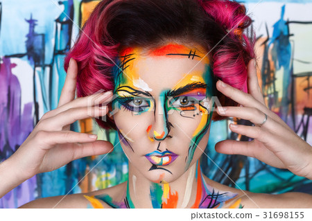 close-up fashion faceart portrait of young girl 31698155