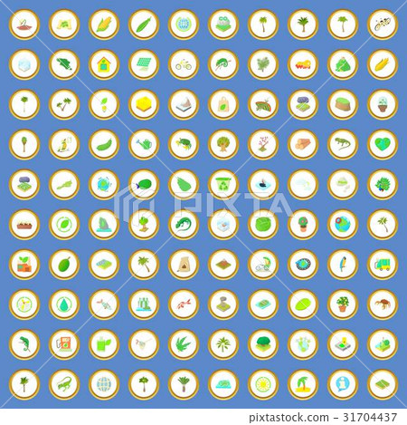 100 green and ecology icons set cartoon vector 31704437