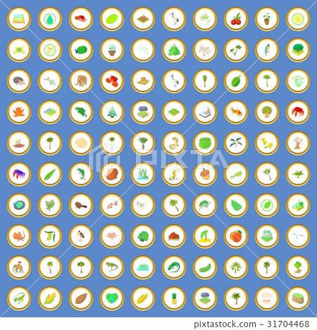 100 nature icons set cartoon vector 100 nature icons set cartoon vector 31704468