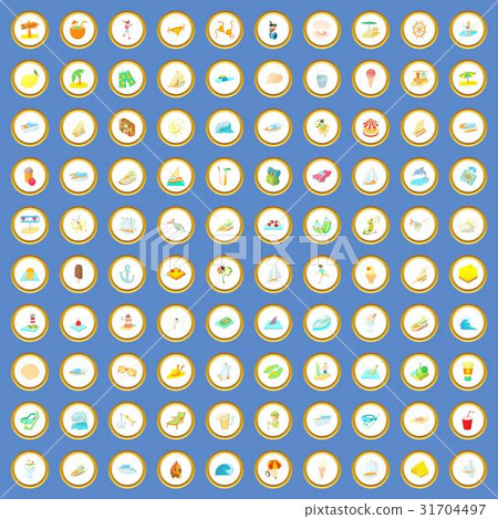 100 summer icons set cartoon vector 31704497