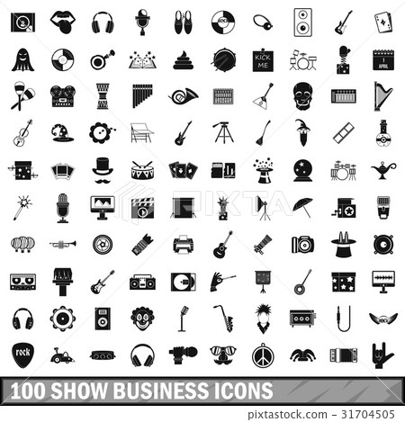 100 show business icons set, simple style 31704505