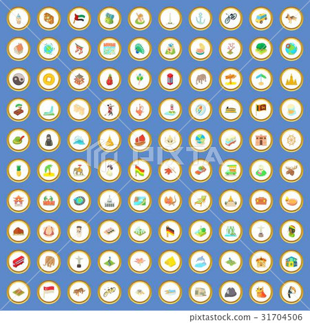 100 travel and landmarks icons set cartoon vector 100 travel and landmarks icons set cartoon vector 31704506