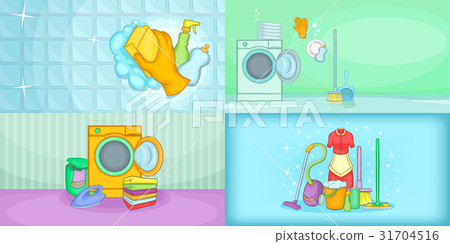 Cleaning banner set horizontal, cartoon style Cleaning banner set horizontal, cartoon style 31704516