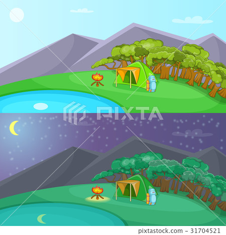 Camping banner set horizontal, cartoon style Camping banner set horizontal, cartoon style 31704521