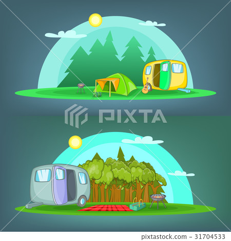Camping 2 banner set horizontal, cartoon style Camping 2 banner set horizontal, cartoon style 31704533