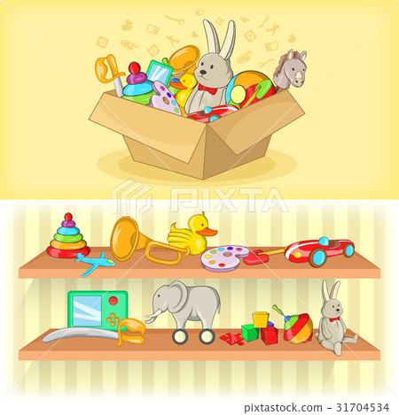 Baby toys banner set horizontal, cartoon style 31704534