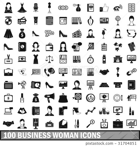 100 business woman icons set, simple style - Stock Illustration ...