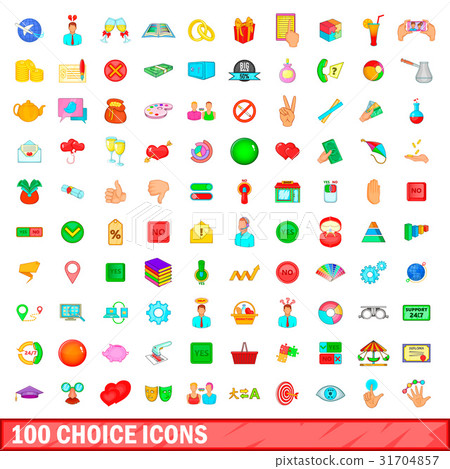 100 choice icons set, cartoon style 31704857