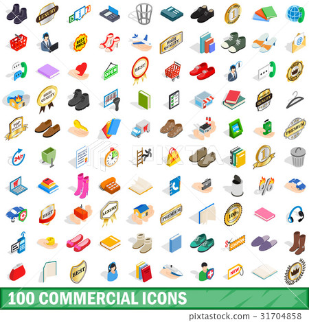 100 commercial icons set, isometric 3d style - Stock Illustration ...