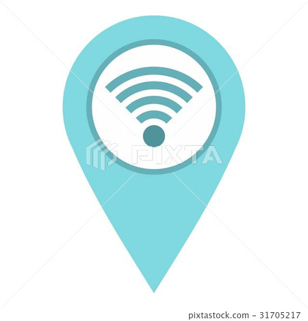 Light blue map pointer with wi fi symbol icon 31705217