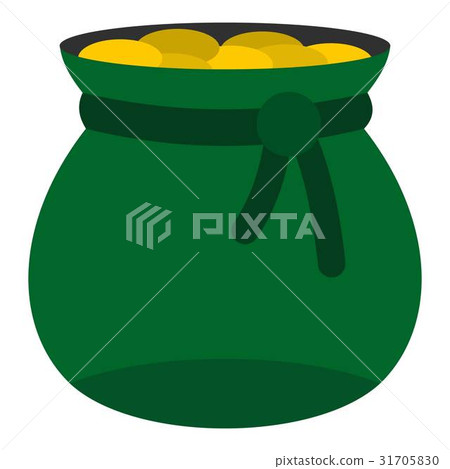 Green bag full of gold coins icon isolated 31705830