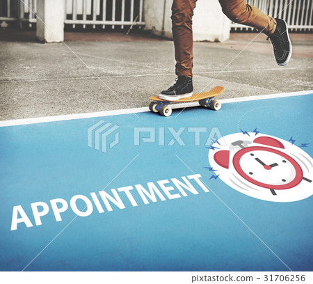 Skater boy rushing for important appointment with alarm clock illustration 31706256