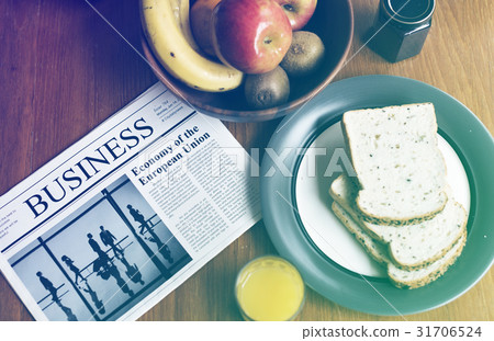 Breakfast Morning Bread Fruits Newspaper 31706524
