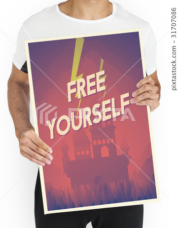 Man holding network graphic overlay banner 31707086