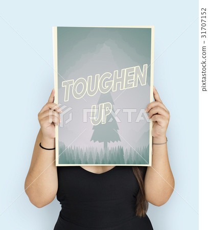 People holding aspiration word quote banner board 31707152