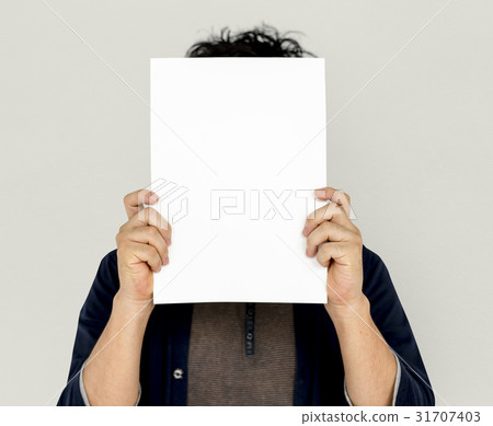 Adult Man Face Coverd Paper Portrait Copy Space 31707403