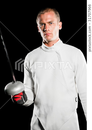 Swordsman holding fencing sword Swordsman holding fencing sword 31707966