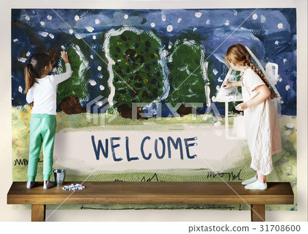 Children painting home winter drawing 31708600