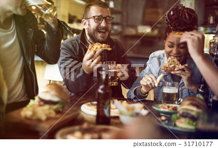 Group of people celebrate party with food 31710177