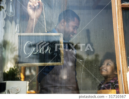 Father and Kid Hangin Open Sign Father and Kid Hangin Open Sign 31710367