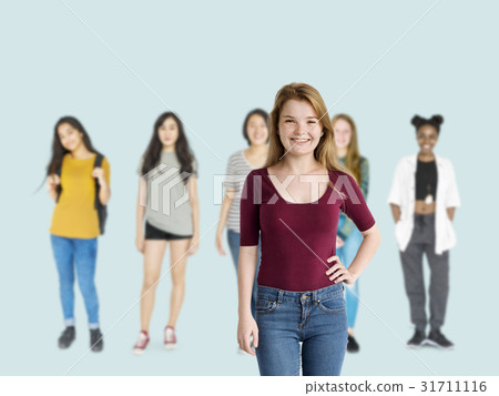 Diversity Women Set Gesture Standing Together Studio Isolated 31711116