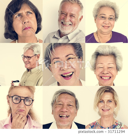 Set of Diversity Senior Adult People Face Expression Studio Coll Set of Diversity Senior Adult People Face Expression Studio Coll 31711294