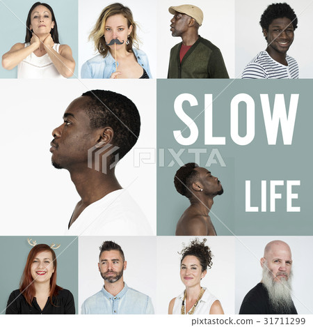 Set of Diversity People Face Expression Emotion Studio Collage 31711299