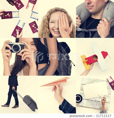 Set of People Traveling Journey Studio Collage 31711517