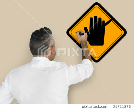 Studio Senior Man Shoot Don't Touch Caution Sign Banner 31711876
