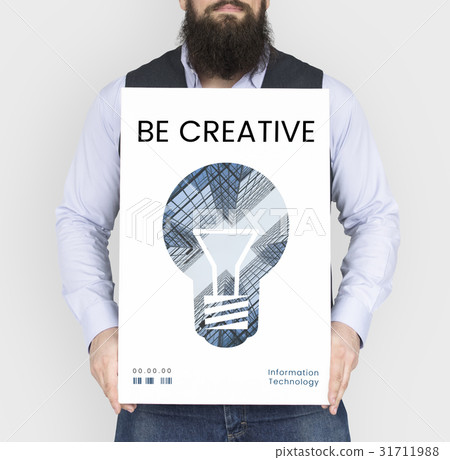 Man holding banner of creative ideas digital technology light bulb 31711988