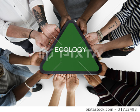 People holding network graphic overlay banner in circle 31712498