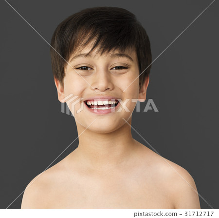 Little Boy Smiling Face Expression Topless Studio Portrait Little Boy Smiling Face Expression Topless Studio Portrait 31712717