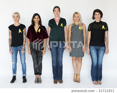 Group of Diverse People with Yellow Ribbon Represent Sarcoma Cancer 31712851