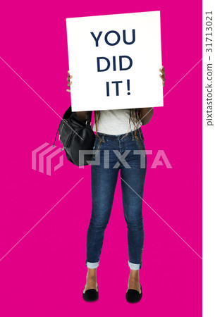 African girl holding you did it banner cover her face African girl holding you did it banner cover her face 31713021