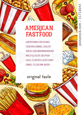 Fast food restaurant meals or snacks vector poster Fast food restaurant meals or snacks vector poster 31718043