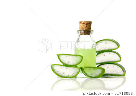 Cut Aloe Vera leaves and Aloe Vera products. Cut Aloe Vera leaves and Aloe Vera products. 31718098