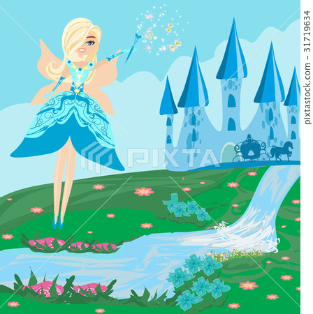 Illustration of a fairy, Castle and a carriage Illustration of a fairy, Castle and a carriage 31719634