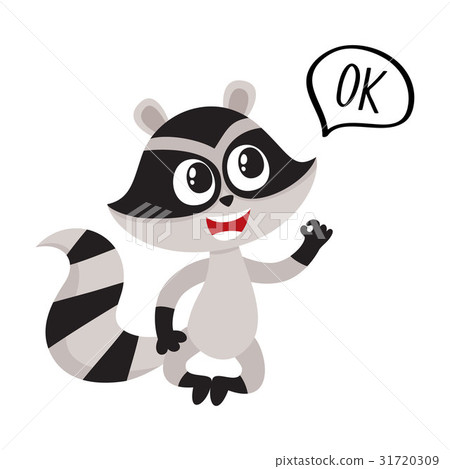 Cute little raccoon character with OK word in 31720309