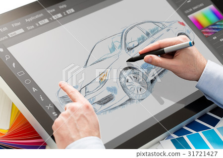 Graphic designer at work. Color samples. Graphic designer at work. Color samples. 31721427