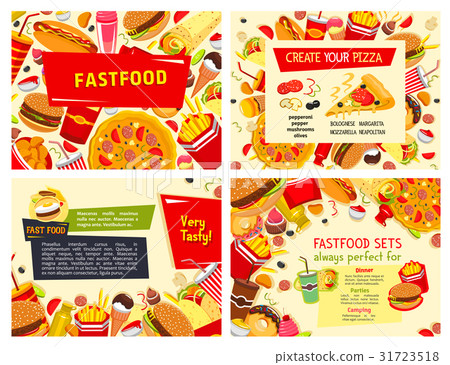 Fast food restaurant meals vector posters set 31723518
