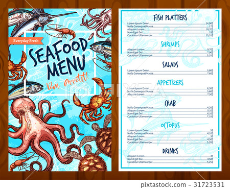 Vector fresh seafood and fish food restaurant menu 31723531