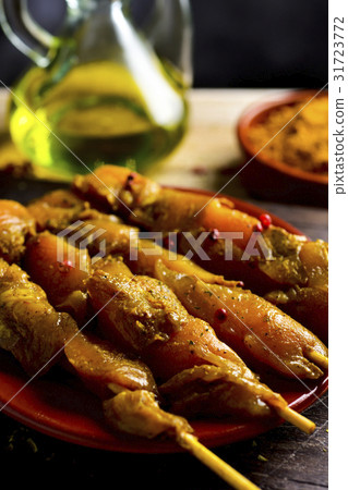 spiced chicken meat skewers spiced chicken meat skewers 31723772