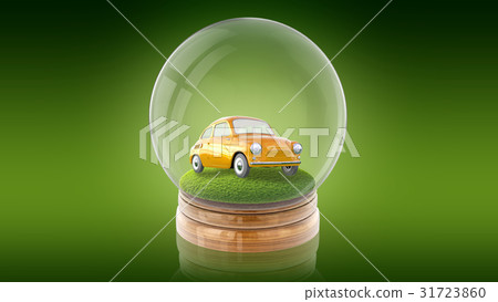 Transparent sphere ball with car on the grass 31723860
