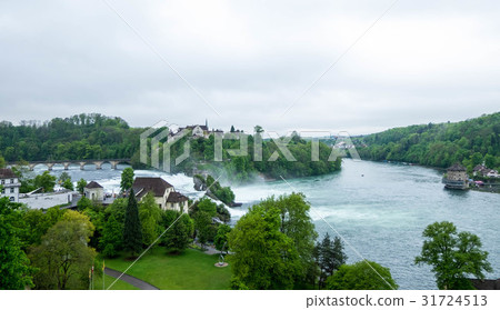 Rheinfall landscape. Schloss Laufen on hill 31724513