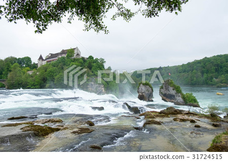 Rheinfall landscape and Schloss Laufen on hill. 31724515