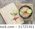 Instant noodles on wooden table, Top view. 31725361